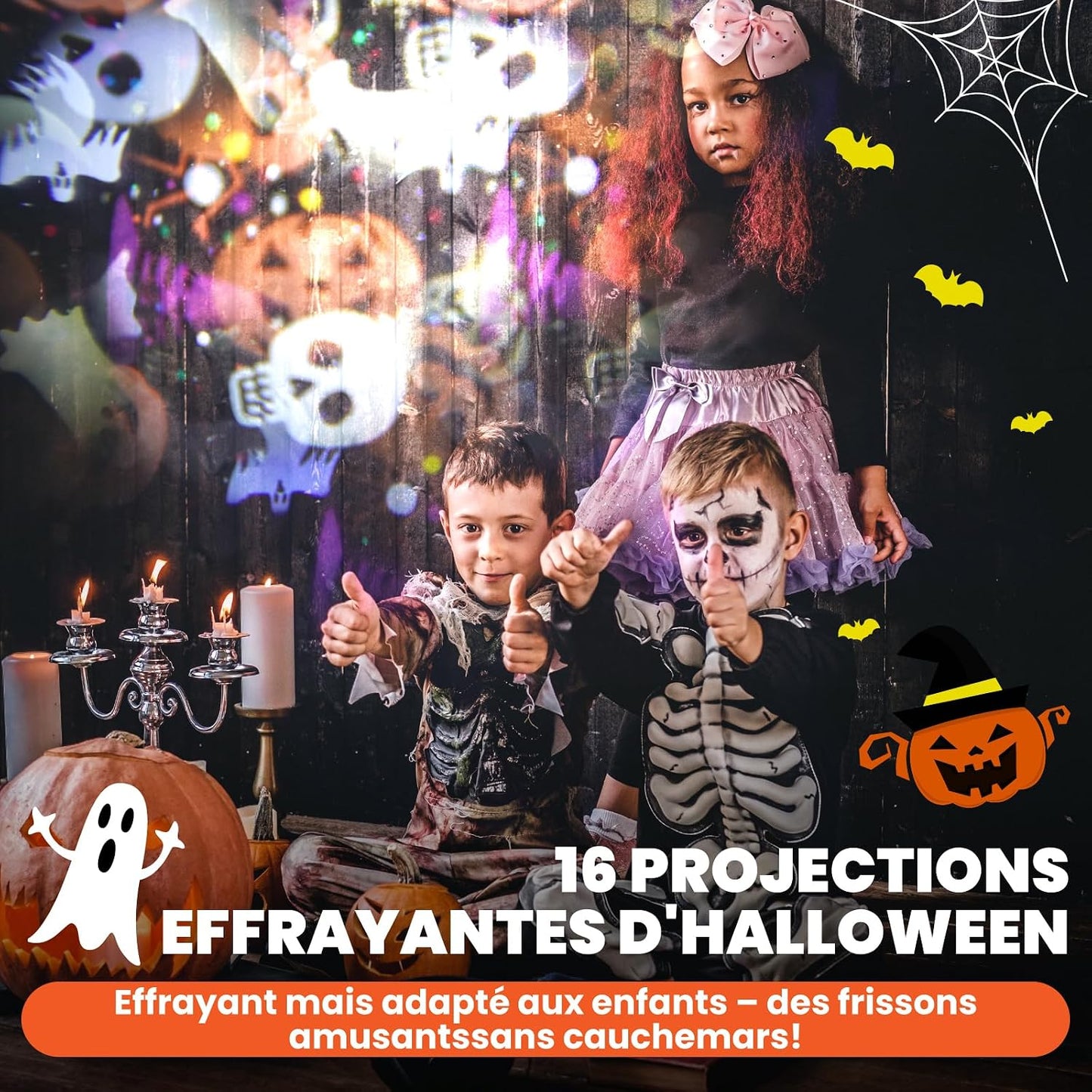 Projeteur Halloween Interieur LED, Avec 16 Fantômes Dynamiques Decoration Halloween Intérieur Animée Pour Fête Et Fenêtre Avec Prise UE