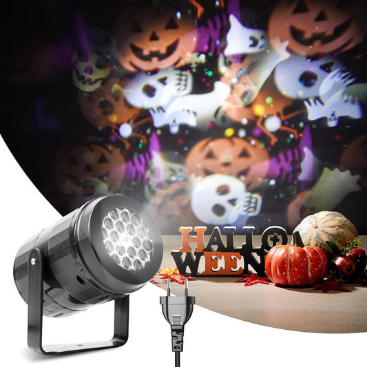 Projeteur Halloween Interieur LED, Avec 16 Fantômes Dynamiques Decoration Halloween Intérieur Animée Pour Fête Et Fenêtre Avec Prise UE