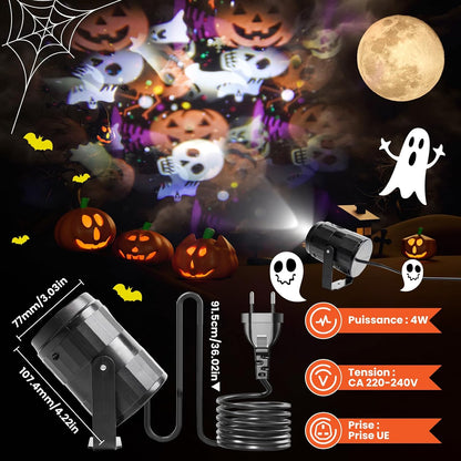 Projeteur Halloween Interieur LED, Avec 16 Fantômes Dynamiques Decoration Halloween Intérieur Animée Pour Fête Et Fenêtre Avec Prise UE