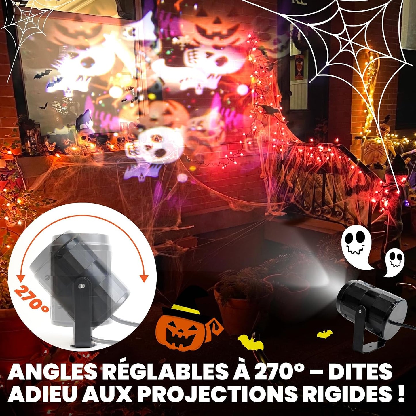 Projeteur Halloween Interieur LED, Avec 16 Fantômes Dynamiques Decoration Halloween Intérieur Animée Pour Fête Et Fenêtre Avec Prise UE