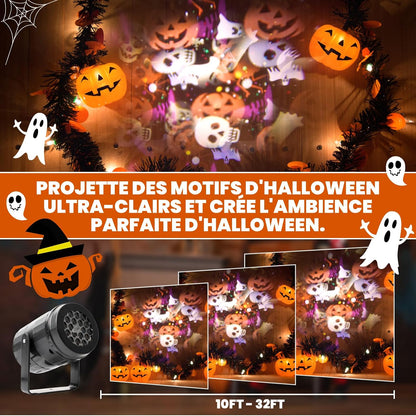 Projeteur Halloween Interieur LED, Avec 16 Fantômes Dynamiques Decoration Halloween Intérieur Animée Pour Fête Et Fenêtre Avec Prise UE